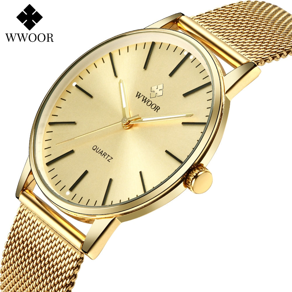 WWOOR Men Gold Watches 2022 Luxury Brand Men Fashion Quartz Golden Clock Male Simple Sports Waterproof Wrist Watch Zegarek Meski - TIKIJTRONICS # 0