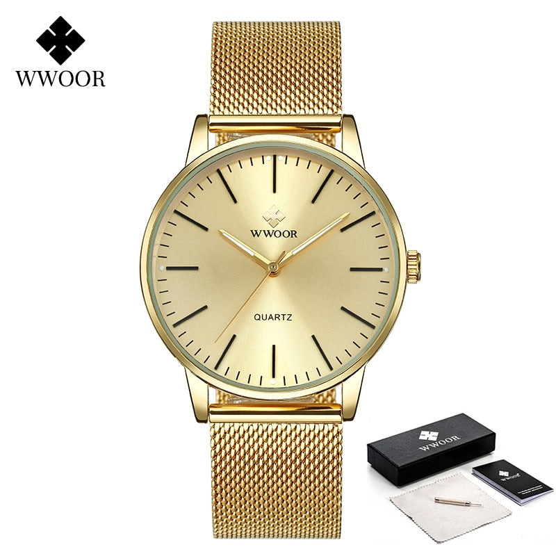 WWOOR Men Gold Watches 2022 Luxury Brand Men Fashion Quartz Golden Clock Male Simple Sports Waterproof Wrist Watch Zegarek Meski - TIKIJTRONICS # 0