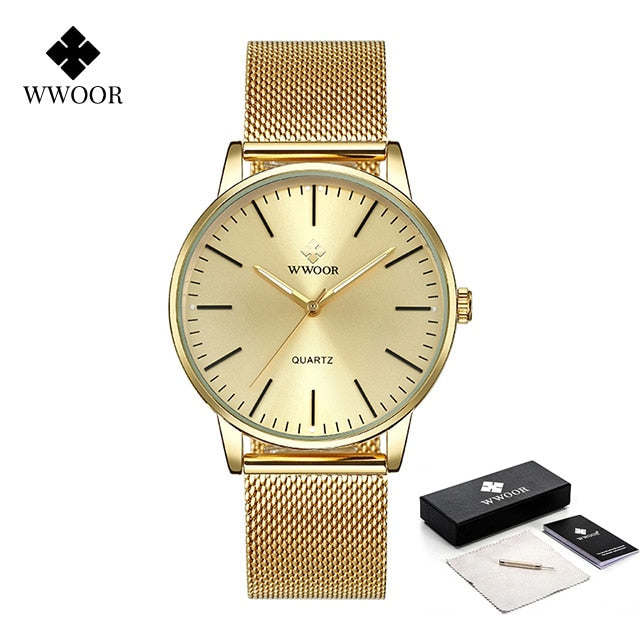 WWOOR Men Gold Watches 2022 Luxury Brand Men Fashion Quartz Golden Clock Male Simple Sports Waterproof Wrist Watch Zegarek Meski - TIKIJTRONICS # 0