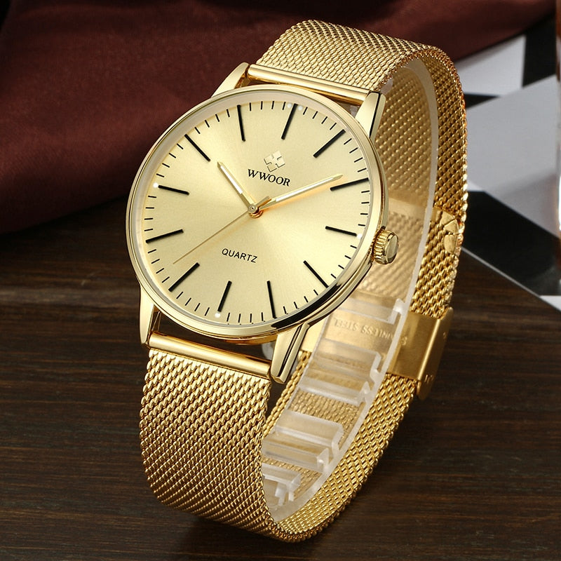 WWOOR Men Gold Watches 2022 Luxury Brand Men Fashion Quartz Golden Clock Male Simple Sports Waterproof Wrist Watch Zegarek Meski - TIKIJTRONICS # 0