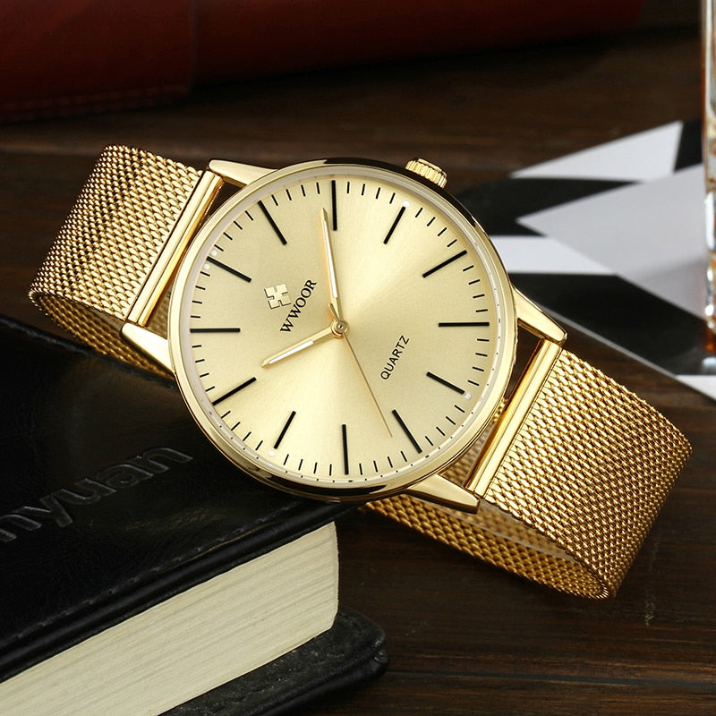 WWOOR Men Gold Watches 2022 Luxury Brand Men Fashion Quartz Golden Clock Male Simple Sports Waterproof Wrist Watch Zegarek Meski - TIKIJTRONICS # 0