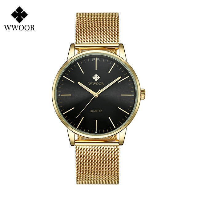 WWOOR Men Gold Watches 2022 Luxury Brand Men Fashion Quartz Golden Clock Male Simple Sports Waterproof Wrist Watch Zegarek Meski - TIKIJTRONICS # 0