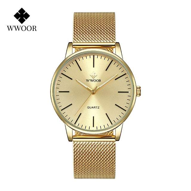 WWOOR Men Gold Watches 2022 Luxury Brand Men Fashion Quartz Golden Clock Male Simple Sports Waterproof Wrist Watch Zegarek Meski - TIKIJTRONICS # 0