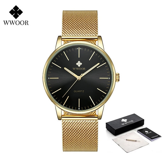 WWOOR Men Gold Watches 2022 Luxury Brand Men Fashion Quartz Golden Clock Male Simple Sports Waterproof Wrist Watch Zegarek Meski - TIKIJTRONICS # 0