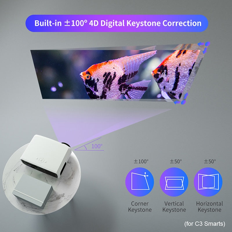 WZATCO C3 4D Keystone LED Projector 4K Android 10.0 WIFI 1920*1080P Proyector Home Theater 3D Media Video player Game Beamer.