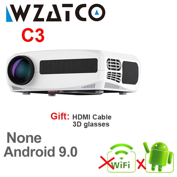 WZATCO C3 4D Keystone LED Projector 4K Android 10.0 WIFI 1920*1080P Proyector Home Theater 3D Media Video player Game Beamer.