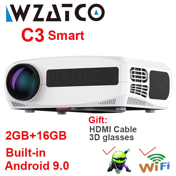 WZATCO C3 4D Keystone LED Projector 4K Android 10.0 WIFI 1920*1080P Proyector Home Theater 3D Media Video player Game Beamer.