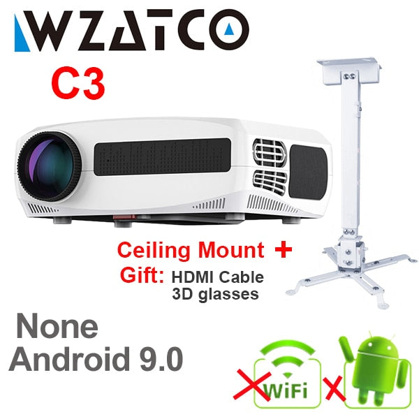 WZATCO C3 4D Keystone LED Projector 4K Android 10.0 WIFI 1920*1080P Proyector Home Theater 3D Media Video player Game Beamer.