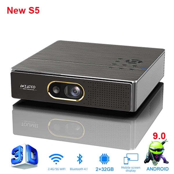 WZATCO S5 Portable MINI DLP 3D Projector 4K 5G WIFI Smart Android9.0 for Home Theater Beamer Full HD 1080P Video lAsEr Proyector - TIKIJTRONICS # 0