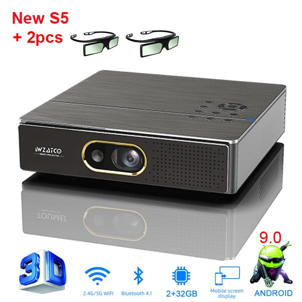 WZATCO S5 Portable MINI DLP 3D Projector 4K 5G WIFI Smart Android9.0 for Home Theater Beamer Full HD 1080P Video lAsEr Proyector - TIKIJTRONICS # 0