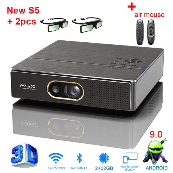 WZATCO S5 Portable MINI DLP 3D Projector 4K 5G WIFI Smart Android9.0 for Home Theater Beamer Full HD 1080P Video lAsEr Proyector - TIKIJTRONICS # 0