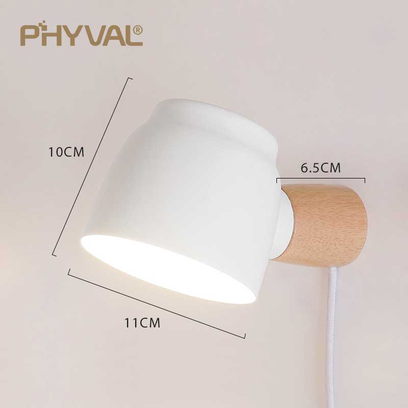 Wall lamp reading light 360° rotatable with switch braided wire plug frosted iron lamp shade solid wood lamp pole E14 lamp head - Premium 0 from TIKIJTRONICS - Just $22.39! Shop now at TIKIJTRONICS