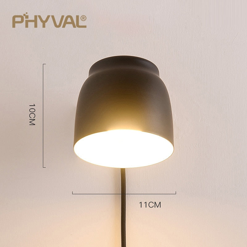 Wall lamp reading light 360° rotatable with switch braided wire plug frosted iron lamp shade solid wood lamp pole E14 lamp head - Premium 0 from TIKIJTRONICS - Just $22.39! Shop now at TIKIJTRONICS