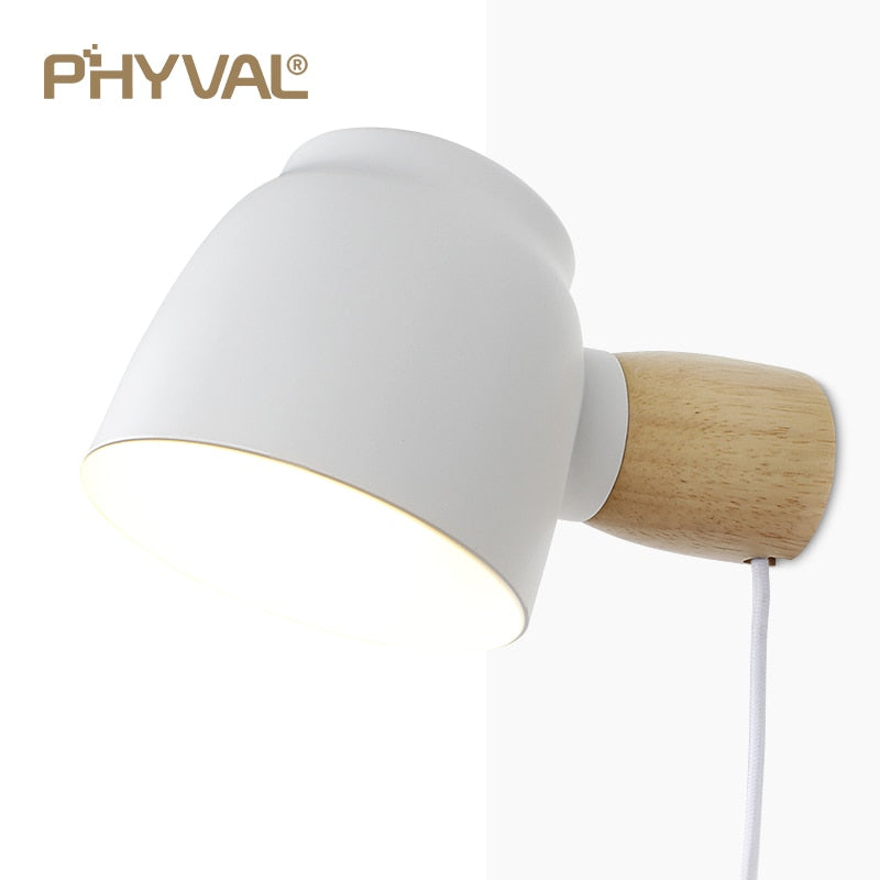 Wall lamp reading light 360° rotatable with switch braided wire plug frosted iron lamp shade solid wood lamp pole E14 lamp head - Premium 0 from TIKIJTRONICS - Just $22.39! Shop now at TIKIJTRONICS