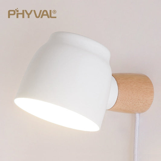 Wall lamp reading light 360° rotatable with switch braided wire plug frosted iron lamp shade solid wood lamp pole E14 lamp head - Premium 0 from TIKIJTRONICS - Just $22.39! Shop now at TIKIJTRONICS