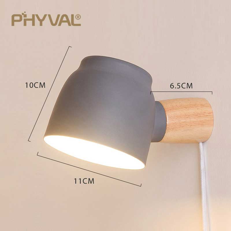 Wall lamp reading light 360° rotatable with switch braided wire plug frosted iron lamp shade solid wood lamp pole E14 lamp head - Premium 0 from TIKIJTRONICS - Just $22.39! Shop now at TIKIJTRONICS