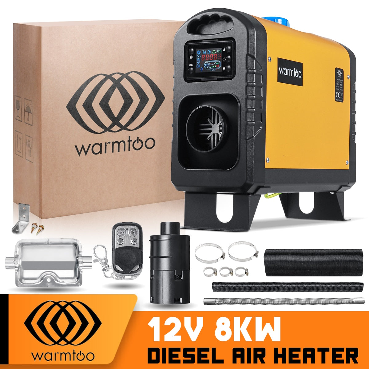 Warmtoo All In One Mini Diesel Air Heater 8KW 12V One Hole Car Heater For Trucks Motor-Homes LCD /Button Remote New Arrival - TIKIJTRONICS 0 SPECIFICATIONSVoltage: 12VSwitch Type: LCD SwitchSpecial Features: Car HeaterPower: 5000WPower: 8000WOrigin: Mainland ChinaModel Name: Heating & FansMaterial Type: Metal ;PlasticItem Width: 24cmItem Weight: 10kgItem Type: Heating & FansItem Length: 42cmItem Height: 27cmFuel: DieselExternal Testing Certification: ceBrand Name: warmtoo TIKIJTRONICS  (Store description)