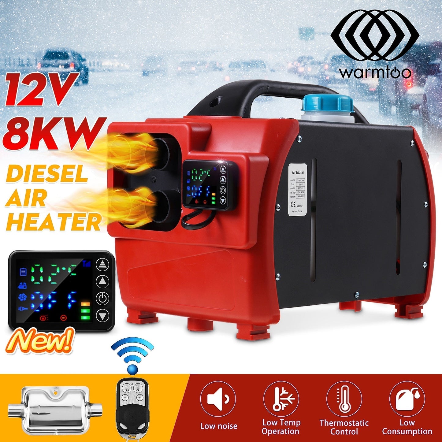 Warmtoo All In One Mini Diesel Air Heater 8KW 12V One Hole Car Heater For Trucks Motor-Homes LCD /Button Remote New Arrival - TIKIJTRONICS 0 SPECIFICATIONSVoltage: 12VSwitch Type: LCD SwitchSpecial Features: Car HeaterPower: 5000WPower: 8000WOrigin: Mainland ChinaModel Name: Heating & FansMaterial Type: Metal ;PlasticItem Width: 24cmItem Weight: 10kgItem Type: Heating & FansItem Length: 42cmItem Height: 27cmFuel: DieselExternal Testing Certification: ceBrand Name: warmtoo TIKIJTRONICS  (Store description)