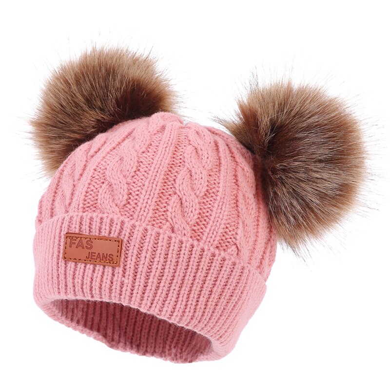 Winter Double Pompom Hat For Baby Girls Kids Caps Faux Fur Children's Beanie Bonnet TIKIJTRONICS