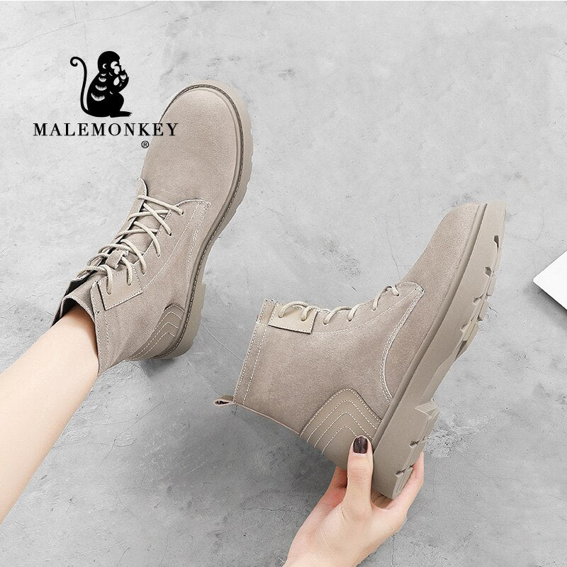 Winter Boots Women Platform 2022 Fashion Short Plush Ankle Boots Suede Leather Motorcycle Boots Non Slip Feamle Shoes Black - TIKIJTRONICS # 0