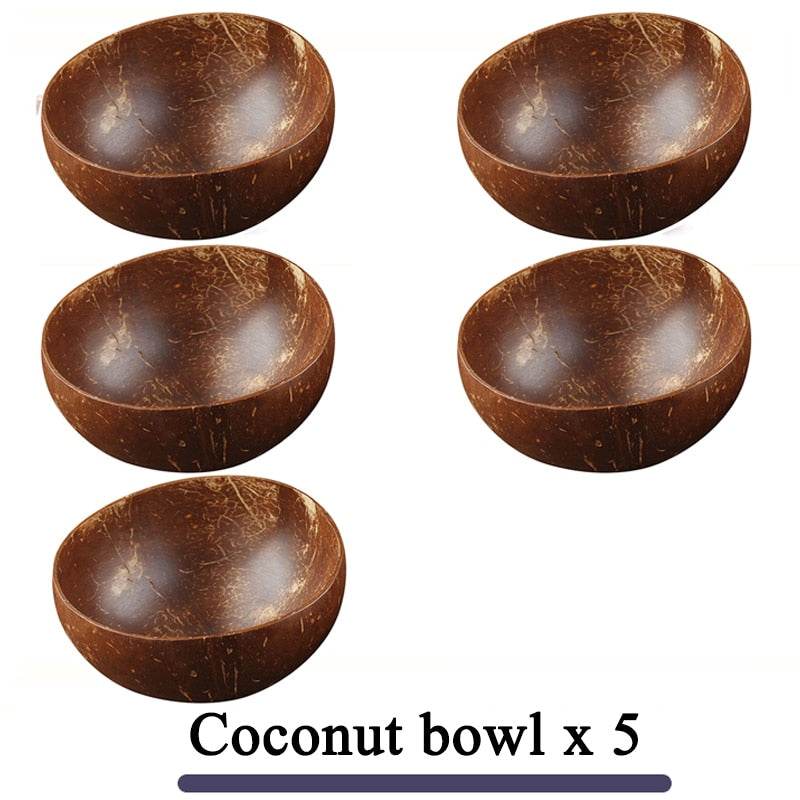 Women 12-15cm Natural Coconut Bowl Dinner Set Handmade Wooden Tableware Wood Spoon Dessert Fruit Salad Mixing Rice Ramen Bowl TIKIJTRONICS