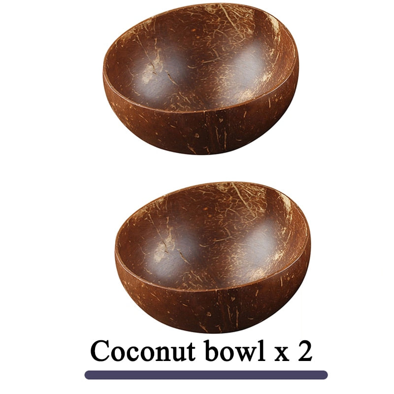 Women 12-15cm Natural Coconut Bowl Dinner Set Handmade Wooden Tableware Wood Spoon Dessert Fruit Salad Mixing Rice Ramen Bowl TIKIJTRONICS