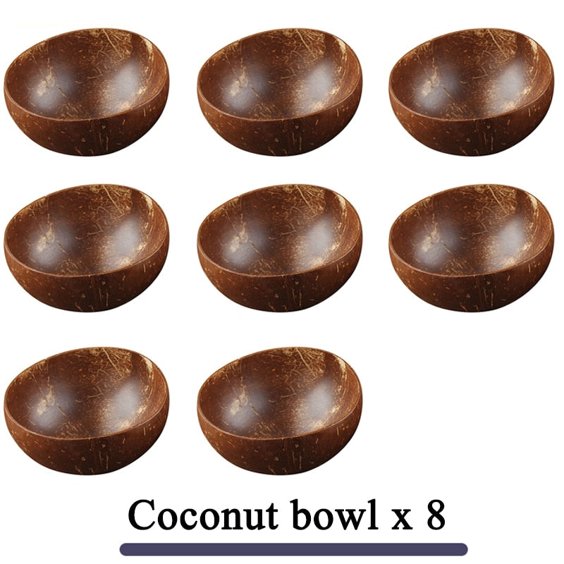 Women 12-15cm Natural Coconut Bowl Dinner Set Handmade Wooden Tableware Wood Spoon Dessert Fruit Salad Mixing Rice Ramen Bowl - TIKIJTRONICS # 0