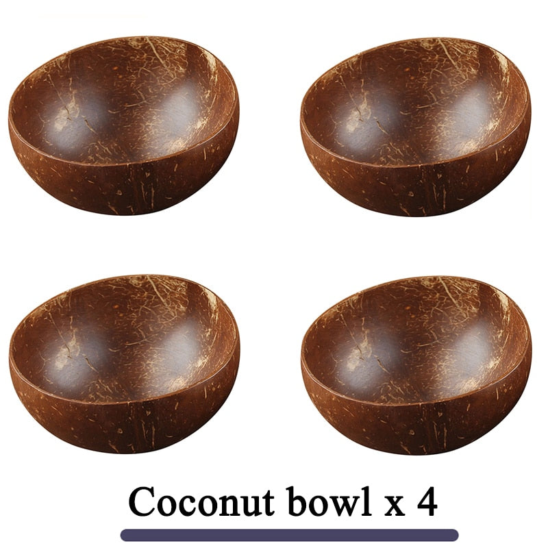 Women 12-15cm Natural Coconut Bowl Dinner Set Handmade Wooden Tableware Wood Spoon Dessert Fruit Salad Mixing Rice Ramen Bowl - TIKIJTRONICS # 0