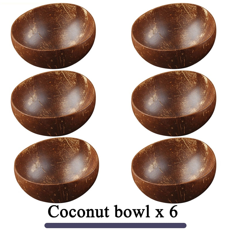 Women 12-15cm Natural Coconut Bowl Dinner Set Handmade Wooden Tableware Wood Spoon Dessert Fruit Salad Mixing Rice Ramen Bowl - TIKIJTRONICS # 0