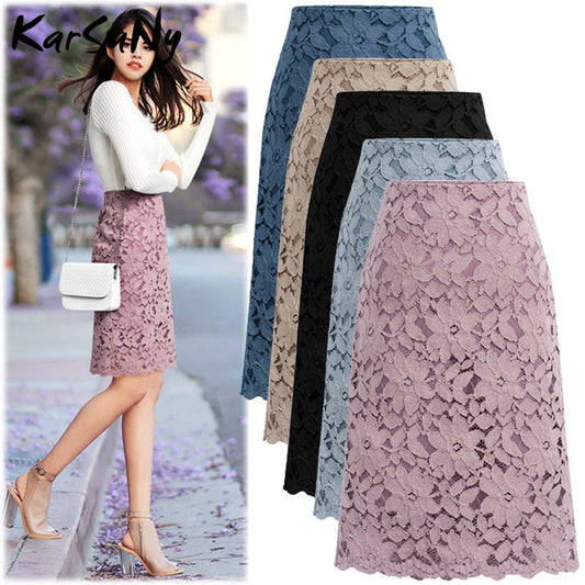 Women A-line Skirt Lace Elegant Office Skirts Womens Black Pencil Velvet Skirt For Women Warm Skirts Knee-length High Waist 2021 - TIKIJTRONICS # 0