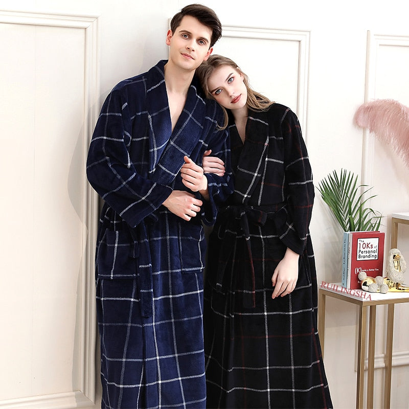 Women Winter Plaid Plus Size Long Flannel Bathrobe 40-130KG Warm Bath Robe Cozy Kimono Robes Dressing Gown Men Night Sleepwear - TIKIJTRONICS 0 SPECIFICATIONSThickness: ThickSleeve Length(cm): FullSexually Suggestive: NoSeason: WinterPattern Type: PlaidOrigin: Mainland ChinaObscene Picture: NoModel Number: 1512Material Composition: Flannel Coral FleeceMaterial: PolyesterItem Type: RobesGender: WOMENFabric Type: FlannelDresses Length: Ankle-LengthBrand Name: COZEDRESING TIKIJTRONICS  (Store description)