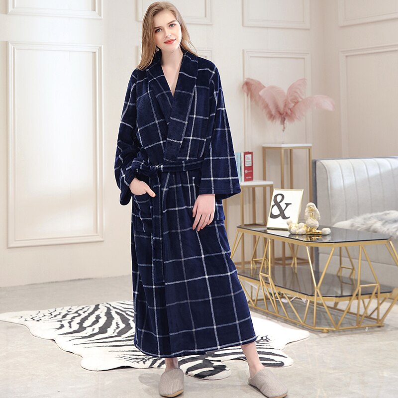 Women Winter Plaid Plus Size Long Flannel Bathrobe 40-130KG Warm Bath Robe Cozy Kimono Robes Dressing Gown Men Night Sleepwear - TIKIJTRONICS 0 SPECIFICATIONSThickness: ThickSleeve Length(cm): FullSexually Suggestive: NoSeason: WinterPattern Type: PlaidOrigin: Mainland ChinaObscene Picture: NoModel Number: 1512Material Composition: Flannel Coral FleeceMaterial: PolyesterItem Type: RobesGender: WOMENFabric Type: FlannelDresses Length: Ankle-LengthBrand Name: COZEDRESING TIKIJTRONICS  (Store description)