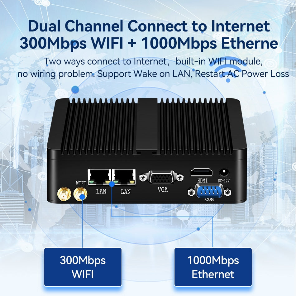 XCY Fanless Mini Pc Intel Celeron J1900 J2900 Windows 10 7 Linux Thin Client Minipc Pfsense Micro 2 Lan Port Desktop Computer PC - TIKIJTRONICS # 0