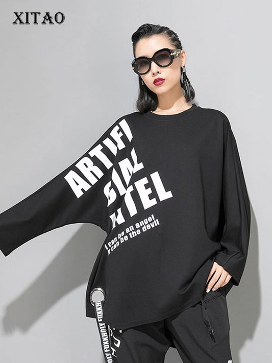 XITAO Drilling Ribbon Print T Shirt Women Clothes 2019 Fashion Pullover Tide Letter Irregular T Shirt Personality New WQR1661 - TIKIJTRONICS 0 SPECIFICATIONSTops Type: TeesStyle: CasualSleeve Style: RegularSleeve Length(cm): FullOrigin: Mainland ChinaModel Number: WQR1661Material: SpandexMaterial: nylonItem Type: TopsGender: WOMENFabric Type: BroadclothCollar: O-NeckClothing Length: RegularBrand Name: XITAO TIKIJTRONICS  (Store description)