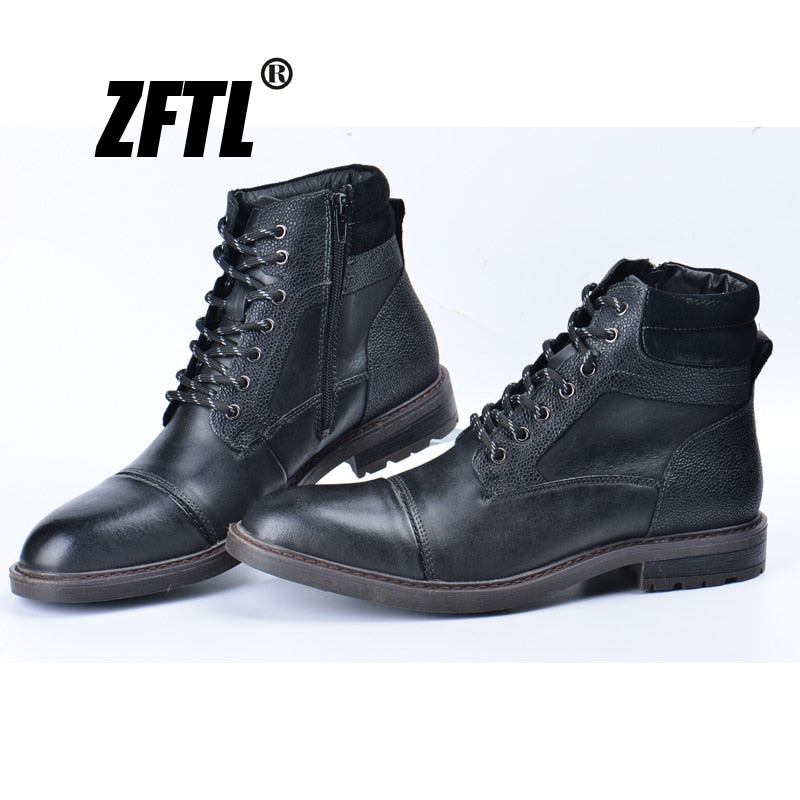 ZFTL New Men winter boots man martins boots black big size genuine leather men's warm casaul boots lace-up man ankle boots 2023 TIKIJTRONICS