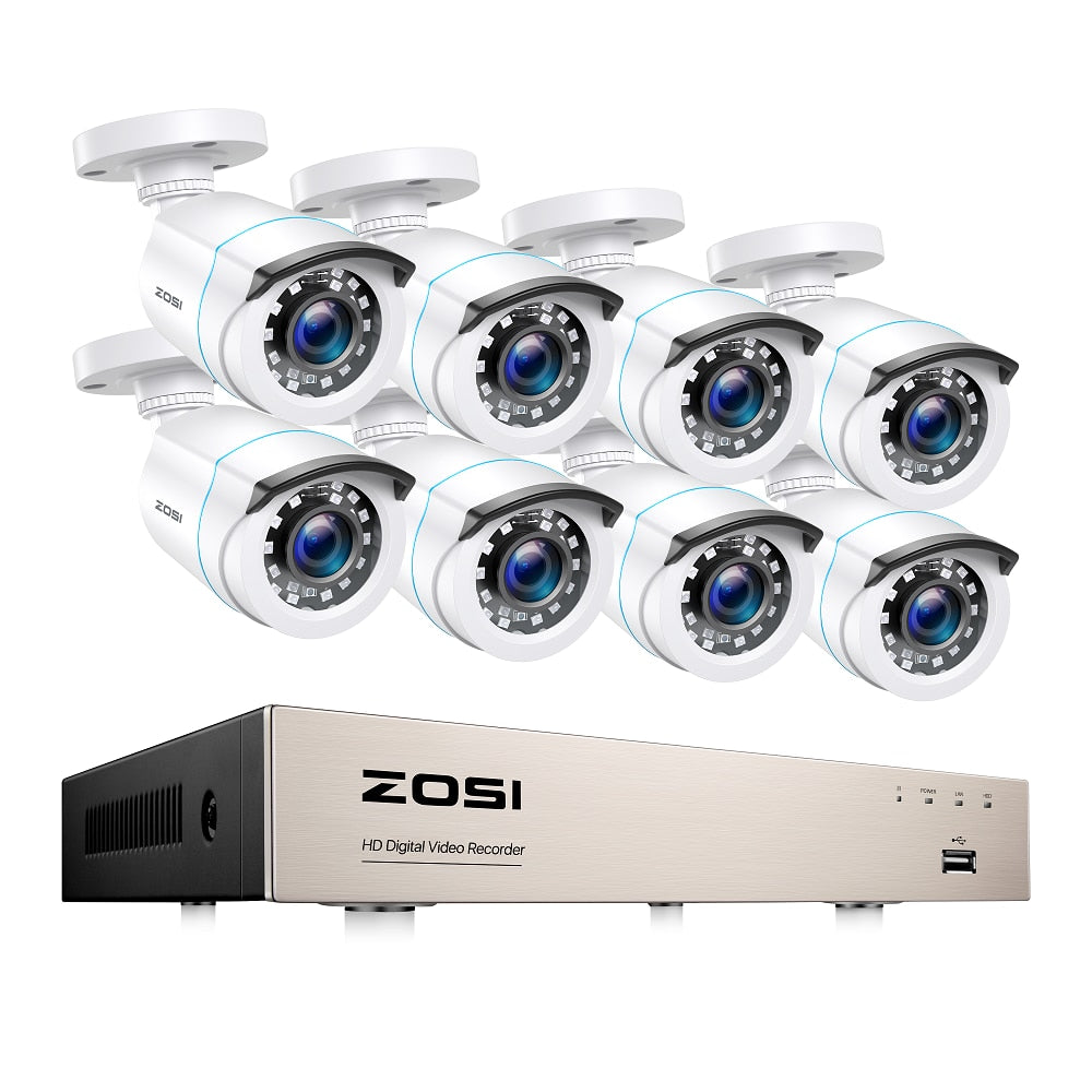 ZOSI Home Security System H.265+ 8CH DVR 4/8pcs 2.0MP 1080p Night Vision Outdoor Surveillance Waterproof Camera Kits TIKIJTRONICS