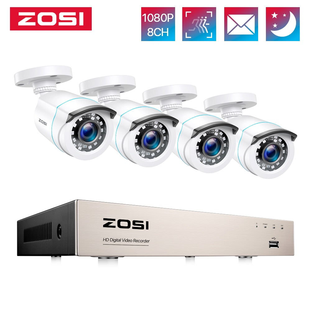 ZOSI Home Security System H.265+ 8CH DVR 4/8pcs 2.0MP 1080p Night Vision Outdoor Surveillance Waterproof Camera Kits TIKIJTRONICS