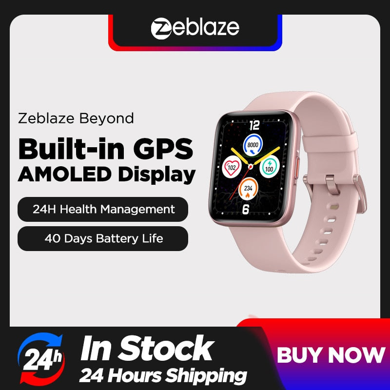 Zeblaze Beyond GPS Smartwatch AMOLED Display 40 Days Battery Life Waterproof 5 ATM Health & Fitness Smart Watch Women.