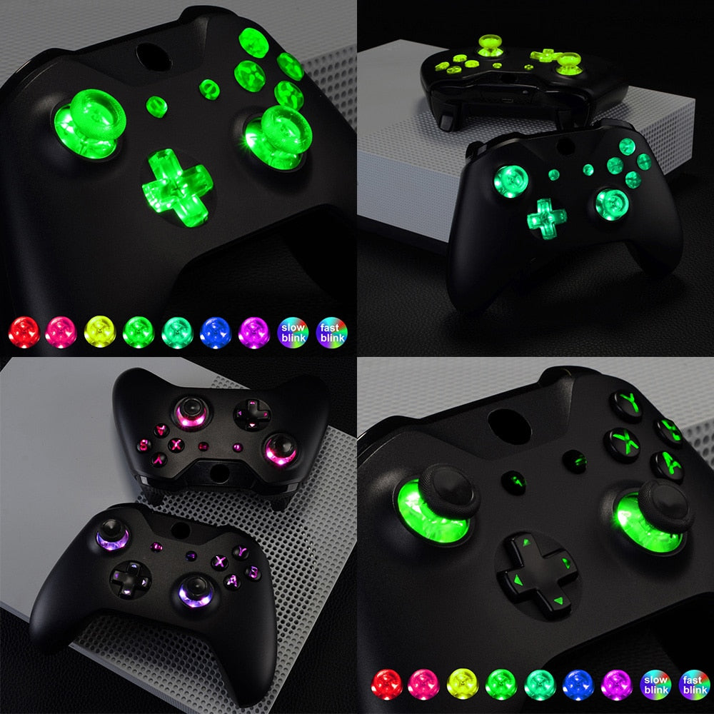 eXtremeRate Multi-Colors Luminated D-pad Thumbstick ABXY Button (DTF) LED Kit for Xbox One Standard Xbox One S / X Controller - TIKIJTRONICS 0 SPECIFICATIONSOrigin: Mainland ChinaModel Number: Fit for Xbox One Standard, Xbox One S X ControllerCompatible Microsoft Model: Xbox OneCompatible Brand/Model: MicrosoftBrand Name: eXtremeRate TIKIJTRONICS  (Store description)