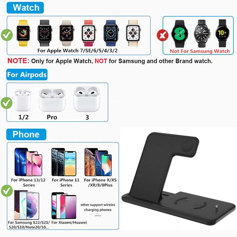 iPhone  Apple Watch 4 in 1 Foldable Charging Station for Airpods Pro iWatch - TIKIJTRONICS 0 SPECIFICATIONSSet Type: With USB CableOrigin: Mainland ChinaMax. Output Power: 15WMax Charge Equiement Number: 1-4Features: With Charging Indicator,With Cable,With holderConnector Type: Type CCompatible Brand: Apple iPhoneCertification: CEBrand Name: DCAE TIKIJTRONICS  (Store description)