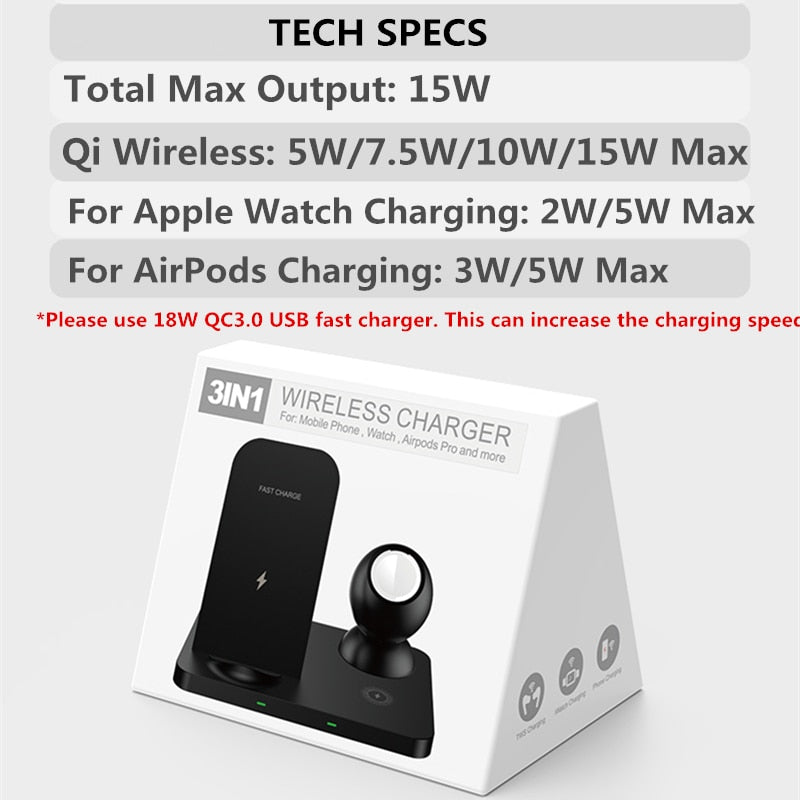 iPhone  Charger 3 in 1 Fast Charging for iPhone 14 13 12 11 Pro Max X XS XR Watch 6 5 4 3 AirPods Pro - TIKIJTRONICS # 0