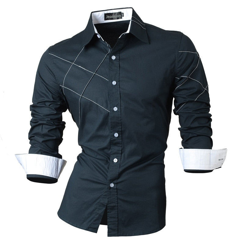 jeansian casual shirts dress male mens clothing long sleeve social brand boutique cotton western button 2028 - TIKIJTRONICS # 0