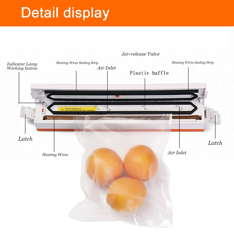 saengQ Electric Vacuum Sealer Packaging Machine For Home Kitchen Including 15pcs Food Saver Bags Commercial Vacuum Food Sealing - TIKIJTRONICS 0 SPECIFICATIONSpacker vacuum: vacuum sealerWith Vacuum Bag: YesVacuum Food kitchen appliances: sealing machineVacuum Food Sealers food saver: Vacuum Food SealerType: Stand / TableSealing Length: 30cmPower Source: ElectricOrigin: Mainland ChinaModel Number: Vacuum Food SealersCertification: CEBrand Name: saengQ TIKIJTRONICS  (Store description)